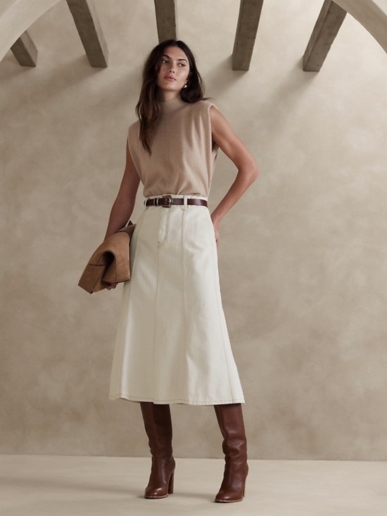 Banana Republic Dresses & Skirts - Banana Republic Brand New (NWT) Pia Denim Midi Skirt - Ecru